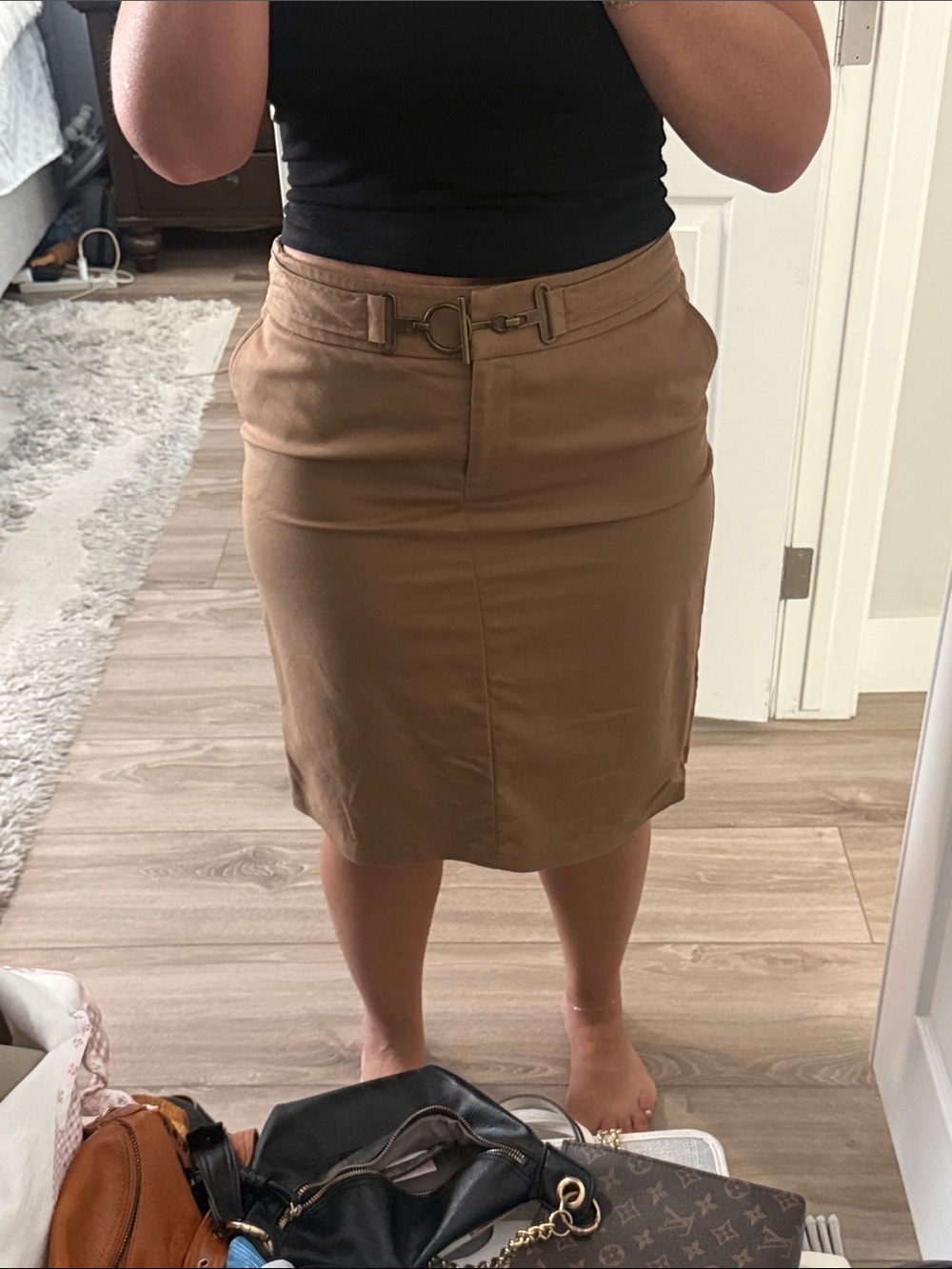 New York & Company Tan Belted Pencil Skirt